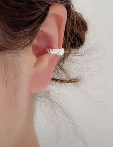 (실버925) 볼드 통통 한줄 사선 귀찌 이어커프 귀걸이
