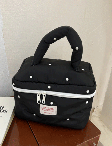 2color 대용량 화장품 여행용 손잡이 도트 땡땡이 파우치 가방