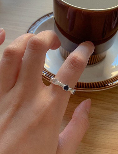 (실버925) 프리사이즈 레인보우 컬러 큐빅 하트 은 반지