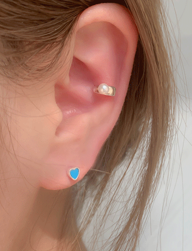 (실버925) 블루,핑크 컬러 오닉스 하트 은 귀걸이